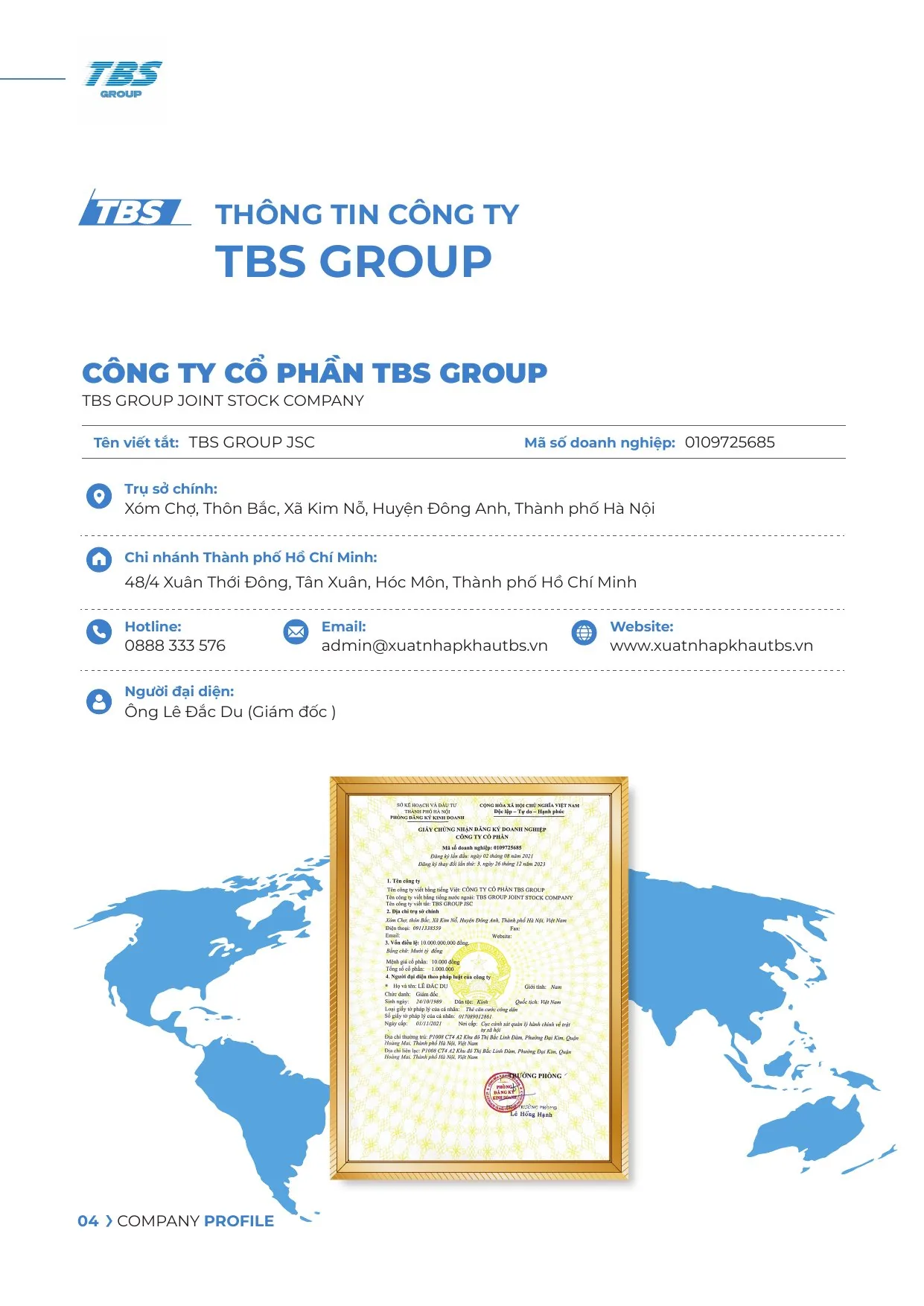 Trang 4: Thông tin công ty TBS Group